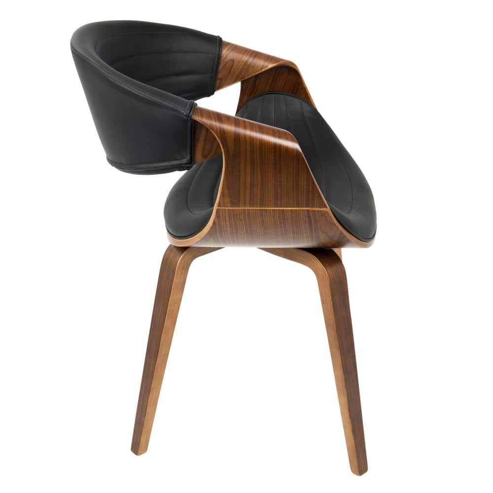 Symphony High-Back Black Faux Leather & Walnut Wood Arm Chair