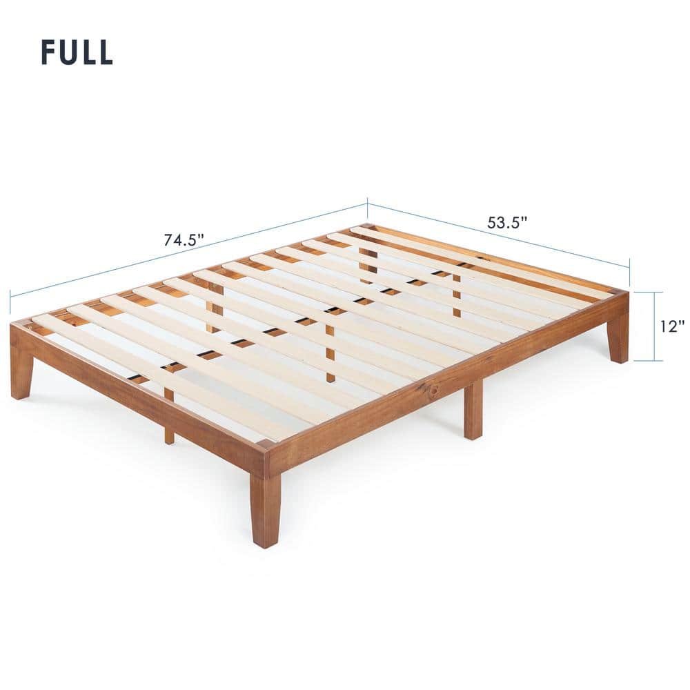 No Box Spring N Mellow 12" Classic Soild Wood Platform Bed Frame W/Wooden Slats 