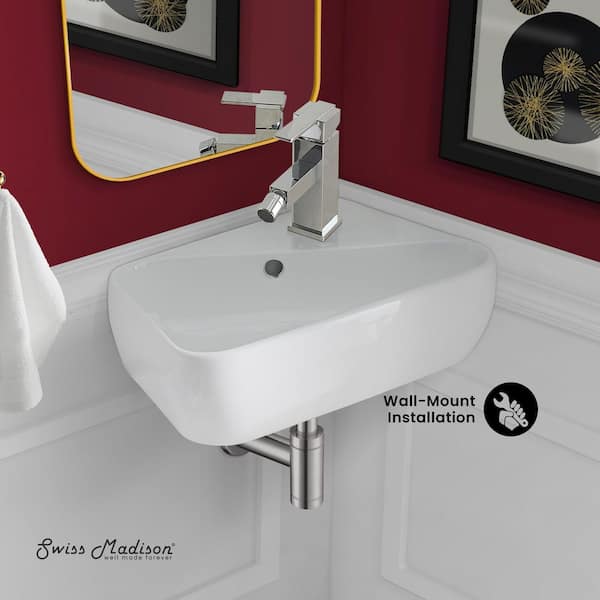 Plaisir 18 in. x 11 in. Ceramic Wall Hung Vessel Sink with Right Side Faucet Mount in White