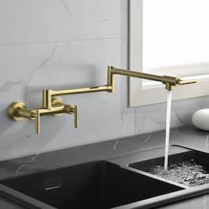Wall Mounted Pot Filler with 3-Handle in Brushed Gold