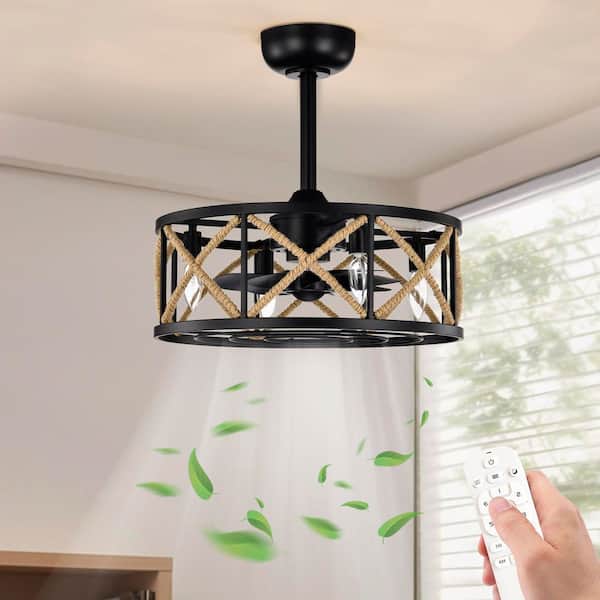 12 in. Sand Black Iron Rope Indoor Caged Ceiling Fan ETL for Bedroom Kitchen Living Room
