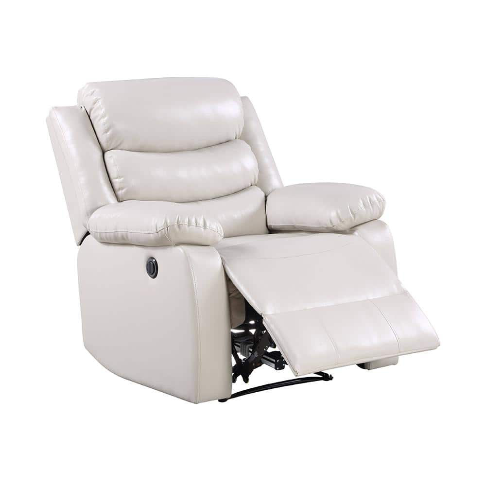 Eilbra Beige Faux Leather Power Recliner with Pillow Top Armrests