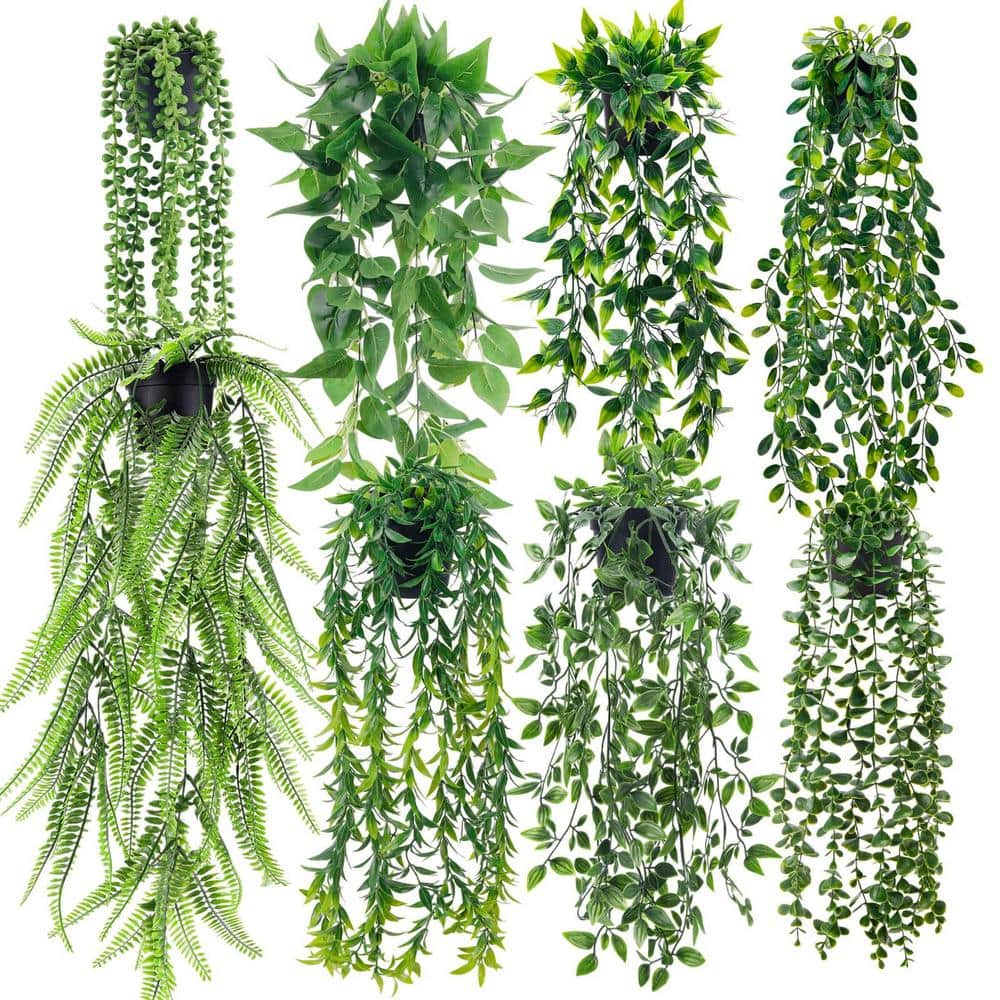 24.5 in. Fake Plant Hanging Plants with Pots, Artificial Ivy Vine Faux Euca