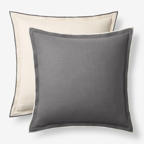 Company Cotton Multicolor Flange Gray 20 in. x 20 in. Throw Pillow Cover