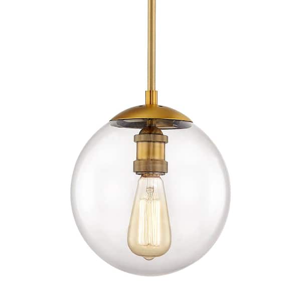 Home Decorators Collection 9 in.1-Light Aged Brass Globe Pendant with Vintage Bulb Included