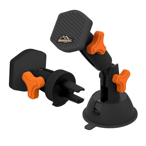 Armor All 2 in. 1 Magnet Phone Mount, 3 Setup Options: Dashboard/windshield/air Vent, Black