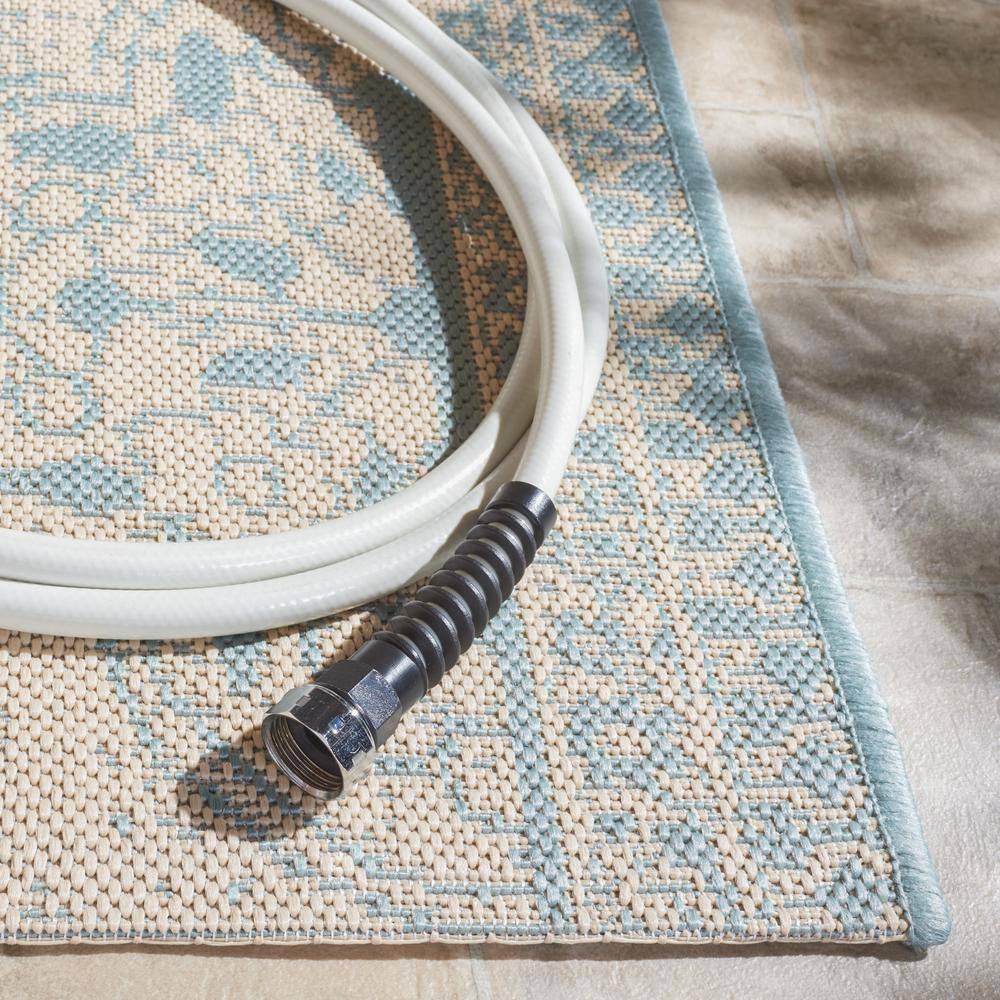 Aqua and Cream Geometric Indoor/Outdoor Rug, 2'2" x 4'