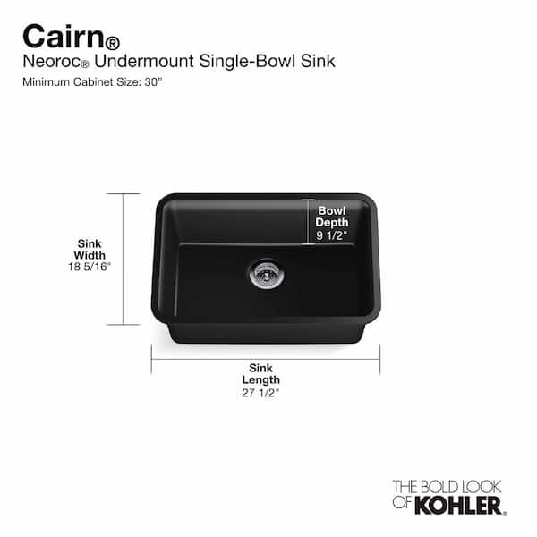 KOHLER Cairn 27-1/2 in. x 18-5/16 in. x 9-1/2 in. Neoroc Granite Composite Undermount Single-Bowl Kitchen Sink In Matte Black