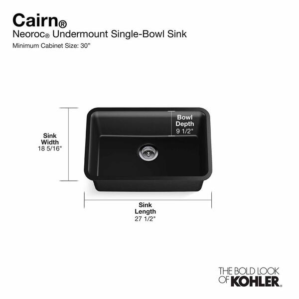 KOHLER Cairn Undermount Matte Stone 27.5 in. Single Bowl Kitchen Sink in Matte Graphite