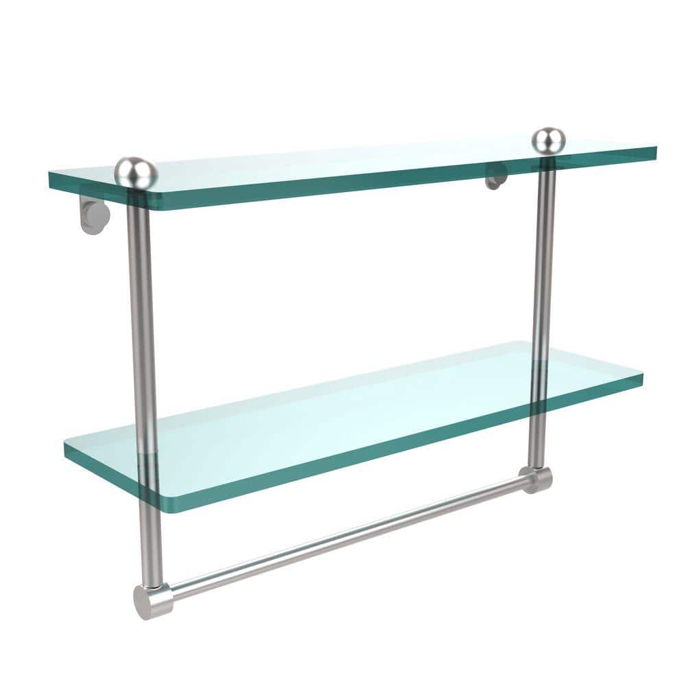 Allied Brass 16 in. L x 12 in. H x in. W 2-Tier Clear Glass Bathroom Shelf  with Towel Bar in Satin Chrome RC-2/16TB-SCH The Home Depot