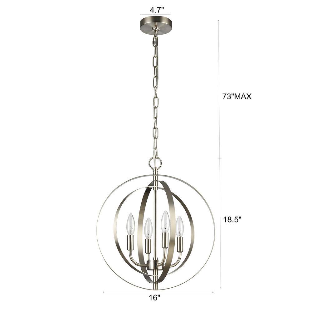 Brushed Nickel 4-Light Spherical Sputnik Chandelier