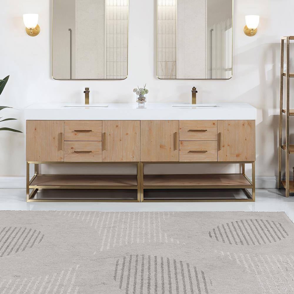 Bianco 84" Light Brown Wood Vanity with Composite Stone Top