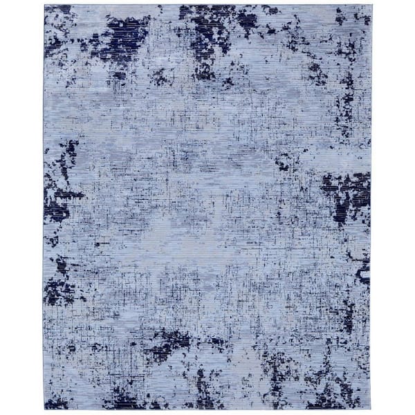 HomeRoots Light Blue, Black 9 ft. x 13 ft. Abstract Area Rug