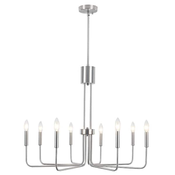 ZJVAIVE 8-Light Nickel Traditional Hanging Linear Candlestick Chandelier Lighting Fixture for Kitchen Island