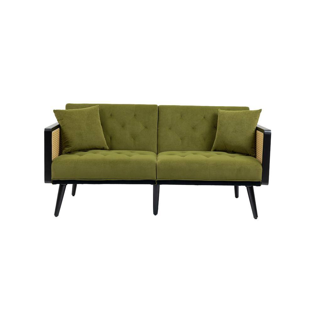 HOMEFUN 61 in. Olive Green Velvet Upholstered Sofa Bed HFHDSN-687OL ...