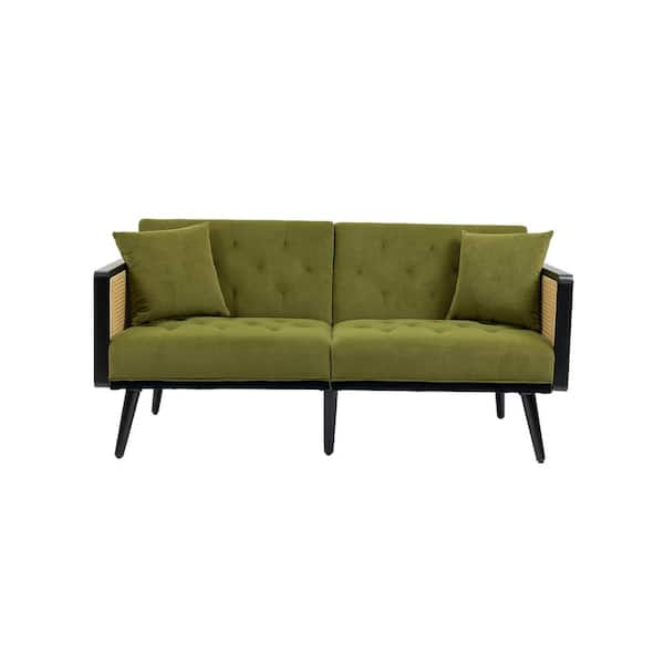 HOMEFUN 61 in. Olive Green Velvet Upholstered Sofa Bed