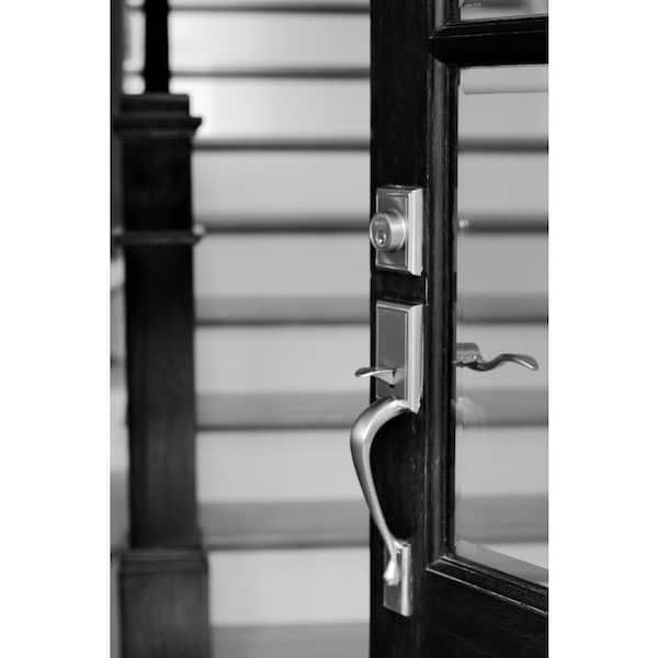 Traditional Style Front Door Exterior Handleset - Elegant Lock Set Handle  Hardware with Single Cylinder Deadbolt Lock and Knob - Classic Satin Nickel