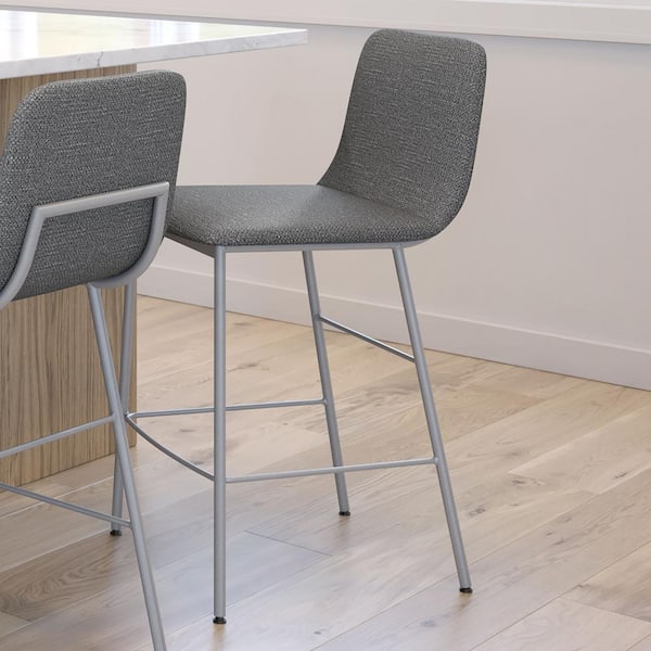 Amisco Outback 26 in. Grey Woven Fabric / Silver Grey Metal Counter Stool