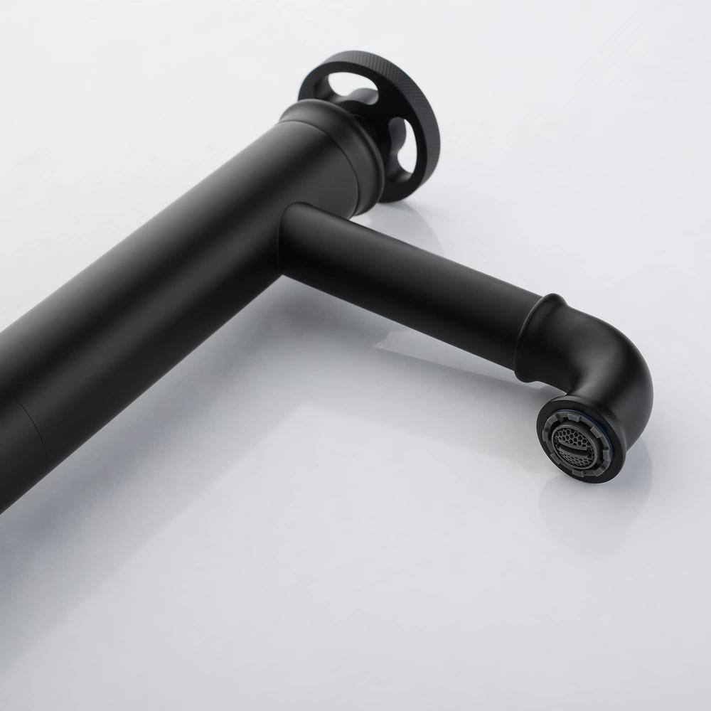 Matte Black Tall Brass Vessel Sink Faucet with Knob Handle