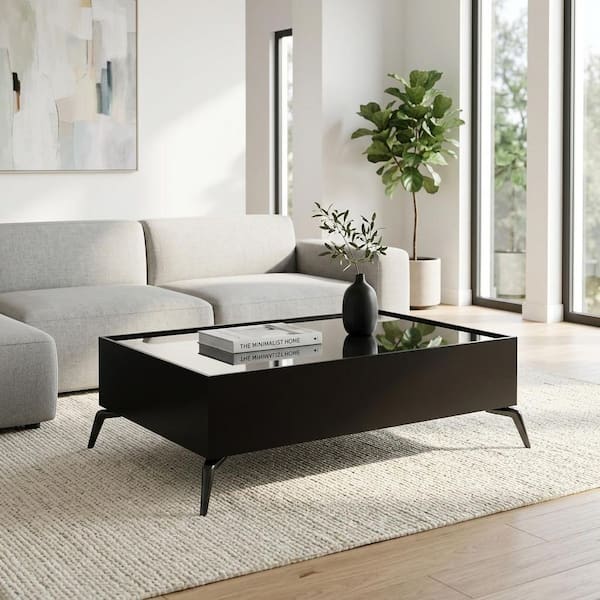 47 in. Black Rectangle Glass Top Modern Solid Coffee Table