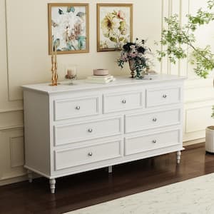 Classic Style 7-Drawer White MDF Chest of Drawers 29.6 in. H x 55.2 in. W x 15.7 in. D