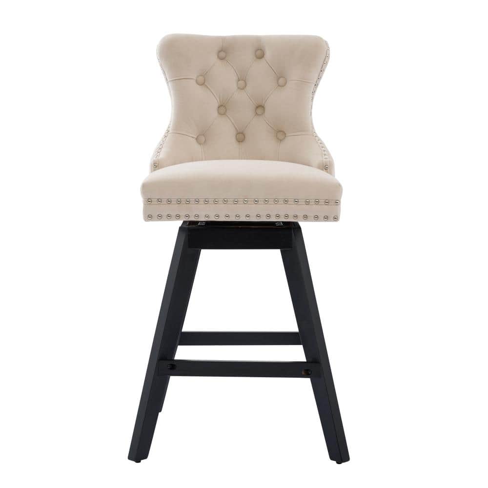 Beige Velvet Swivel Barstools with Button Tufted, Chrome Nailhead Trim, and Rubberwood Legs, Leisure Style Bar Chairs, price history on PriceWatchPro