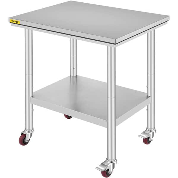 Commercial Prep Table 29.9 x 23.6 in. Stainless Steel Table with Casters Kitchen Utility Table for Restaurant,Silver