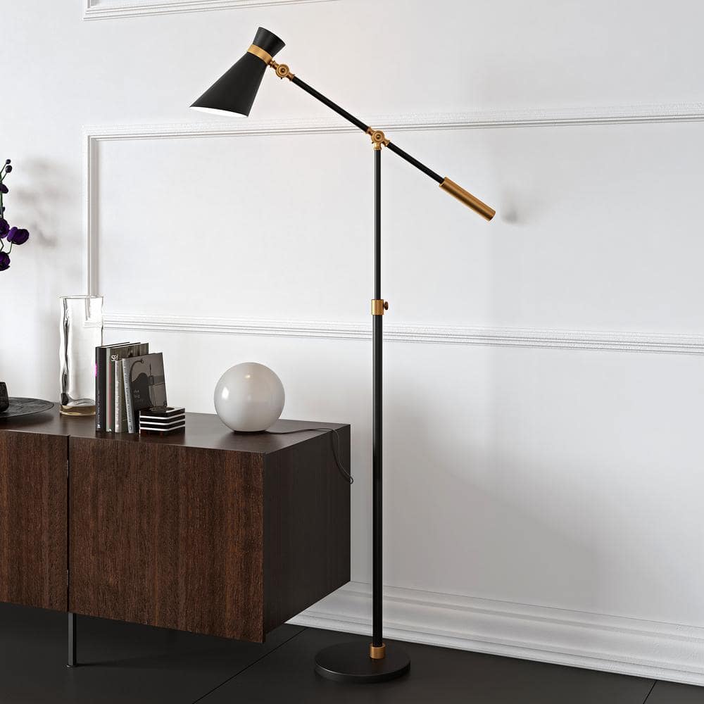 Adjustable Black and Brass Industrial Floor Lamp