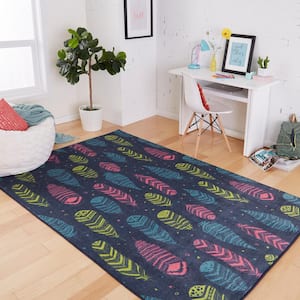 Falling Feathers Navy 8 ft. x 10 ft. Contemporary Area Rug