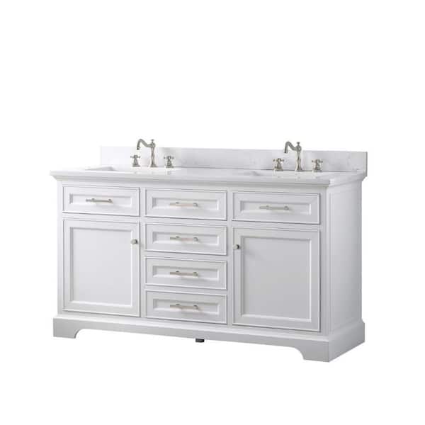 Thompson 60 in. W x 22 in. D Bath Vanity in White with Engineered Stone Vanity in Carrara White with White Sink