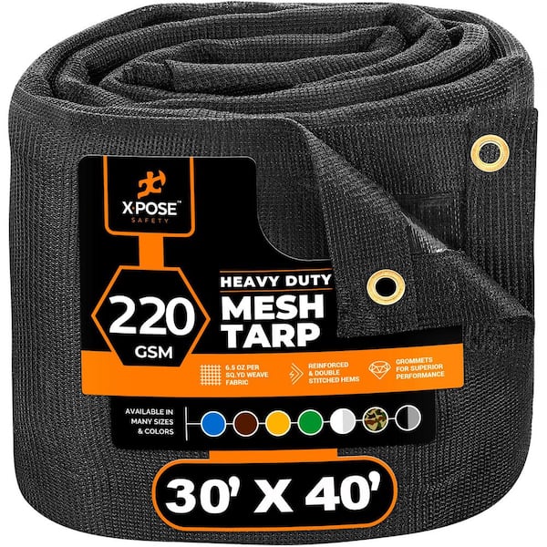 XPOSE SAFETY Heavy-Duty Mesh Tarp 30 ft. x 40 ft. Multi-Purpose Black Protective Cover with Air Flow