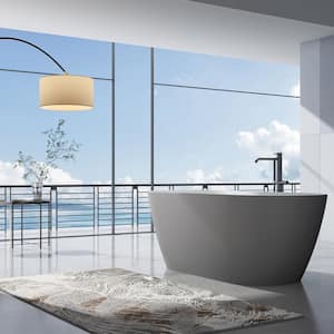 MUTE 59 in. Oval Acrylic Flatbottom Freestanding Soaking Non-Whirlpool Bathtub in Gary Included Center Drain