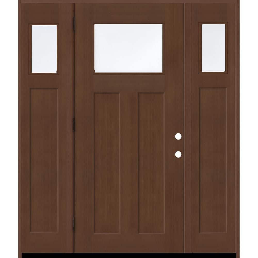 Regency 64 in. x 80 in. 1/4 TopL Clear Glass RHOS Chestnut Fir Fiberglass Prehung Front Door w/12in-1/4Top SLs 4-9/16 price history on PriceWatchPro
