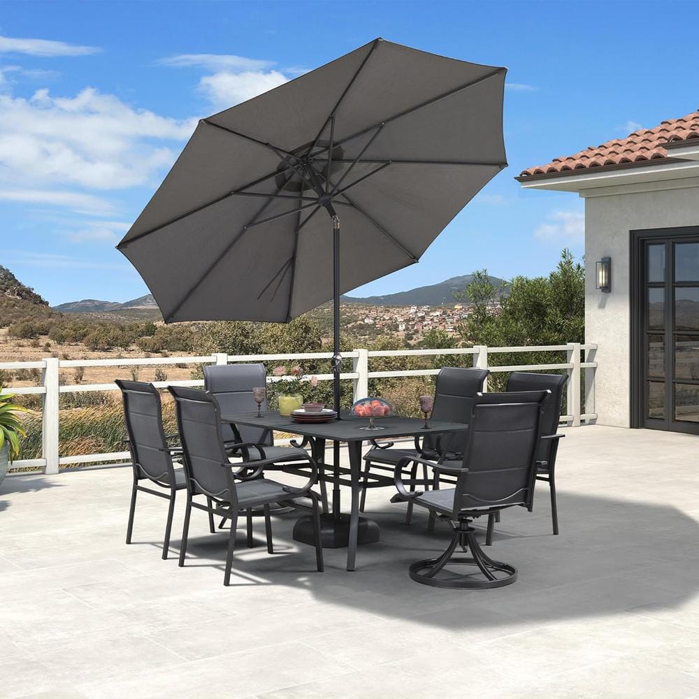 Gray 9FT Aluminum Patio Umbrella with Dual Tilt and Crank