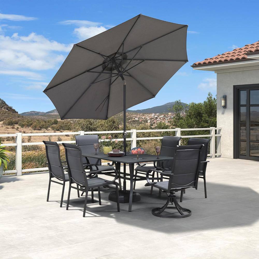 Gray 9FT Aluminum Patio Umbrella with Dual Tilt and Crank