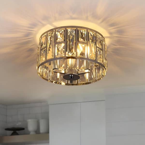 pasentel 12 in. 3-Light Modern Chrome Crystal Flush Mount Ceiling