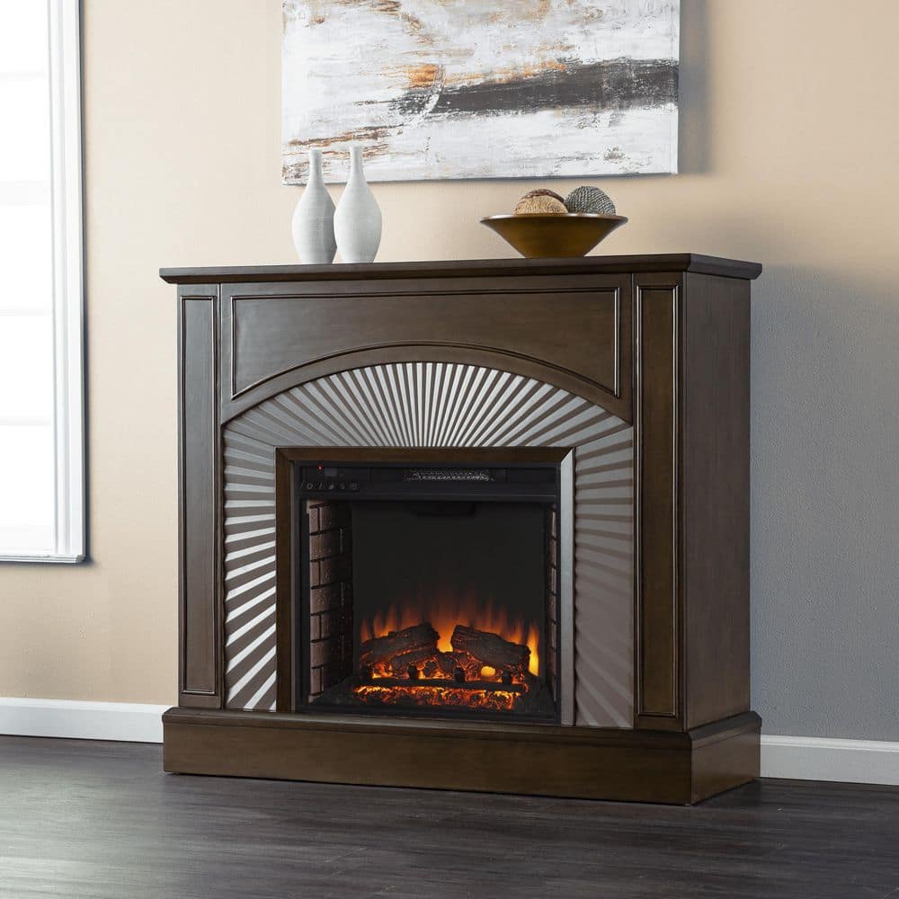SEI FURNITURE Billingsdon 45 in. Freestanding Wooden Electric Fireplace in Brown HD317403 The