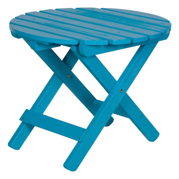 Shine Company Adirondack Aqua Round Wood Outdoor Side Folding Table