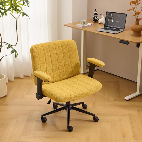 Chenille Fabric Adjustable Height Swivel Task Chair in Yellow with Adjustable Arms