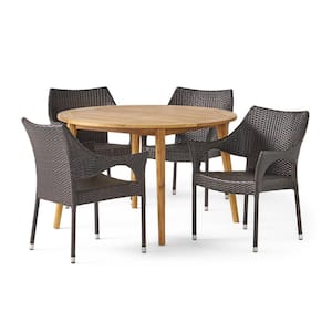 Donatella Multi-Brown 5-Piece Wood and Faux Rattan Outdoor Dining Set