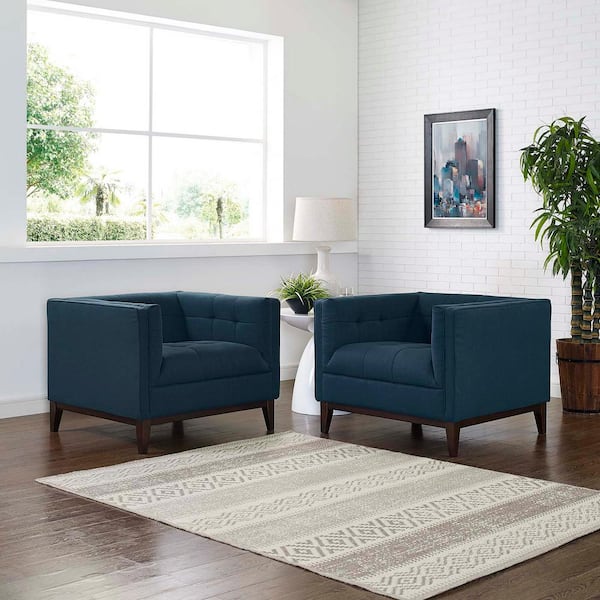 MODWAY Serve Modern Tuxedo Tufted 2 Armchair Set with Upholstered Fabric in Azure