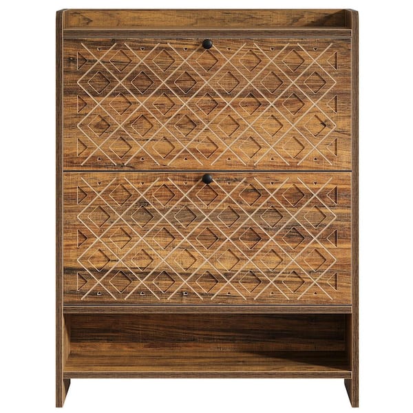 42.52 in. H x 9.84 in. W Brown Wood Shoe Storage Cabinet with 2 Flip Drawers for Entryway