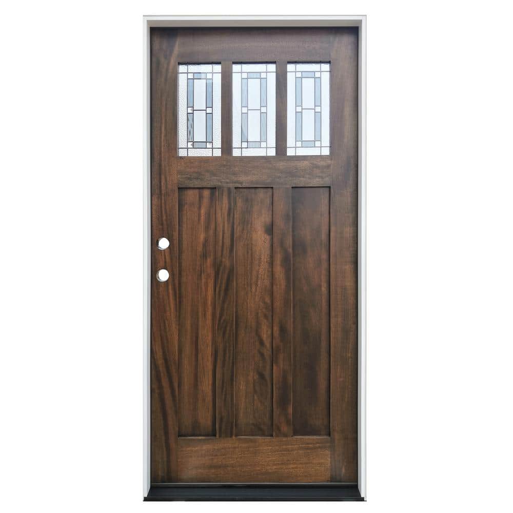 Espresso Stained Mahogany Front Door with Decorative Glass Panels