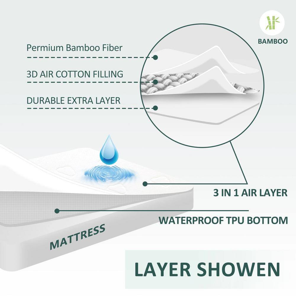 Queen Size White Bamboo Waterproof Mattress Protector