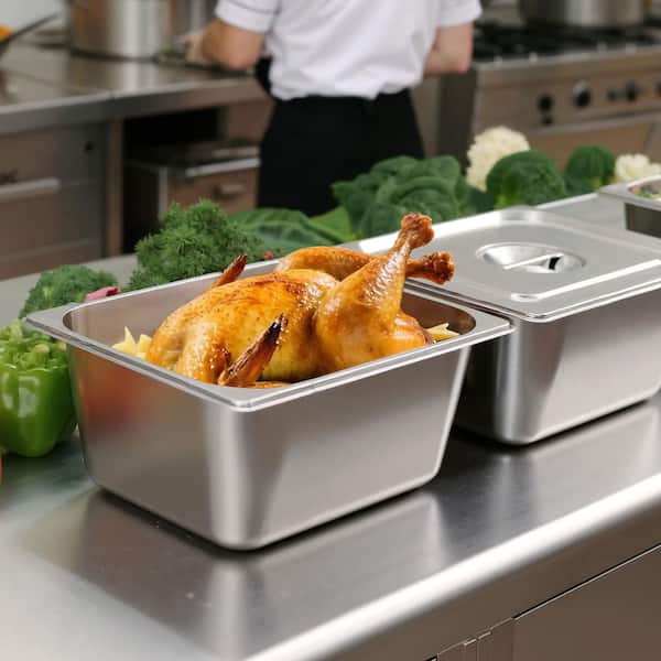 36 qt. Table Steam Pans, Stainless Steel Roasting Pans, 1/2 Size x 6 in. Deep, Anti Jam Restaurant Supplies