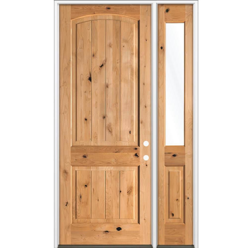 46 in. x 96 in. Knotty Alder Arch Top Left-Hand/Inswing Clear Glass BEHR Cedar Stain Wood Prehung Front Door with RHSL price history on PriceWatchPro