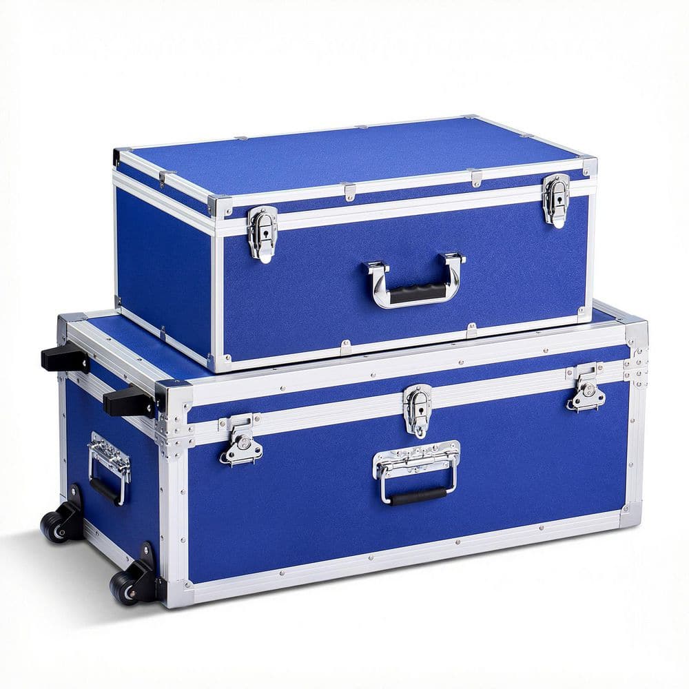SKYSHALO Set of 2 Metal Storage Trunks, Wooden Boxes with 30.04 in