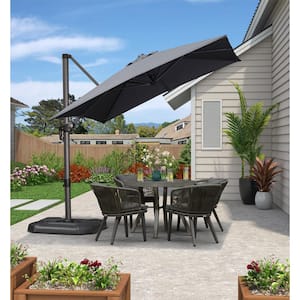 8 ft. Square Aluminum Outdoor Patio Cantilever Umbrella Offset 360° Rotation Umbrella with Base, Gray