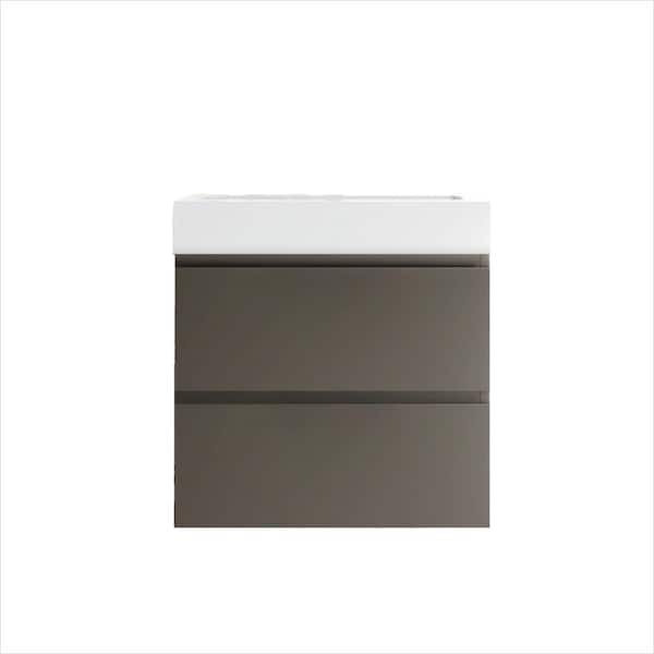 24 in. Single Sink Wall Mounted Gray Bath Vanity with White Solid Surface Top Pre-assembled