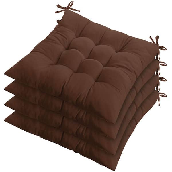 Non-Waterproof Brown Square Outdoor Seat Cushion (4-Pack)